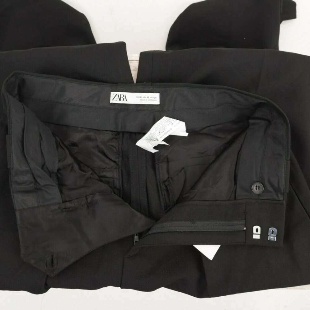 Zara Womens High Waisted Darted Trousers Black m - Picture 6 of 8